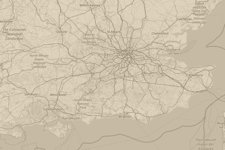 Map of the area around Great Bookham, Surrey England, with the reported position circled