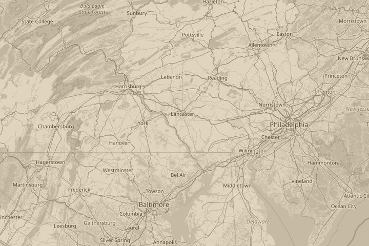 Map of the area around postal zip 17584, with the reported position circled
