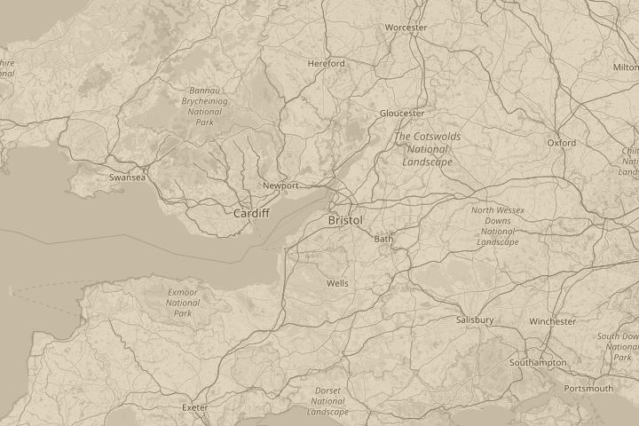 Map of the area around North Somerset . England, with the reported position circled