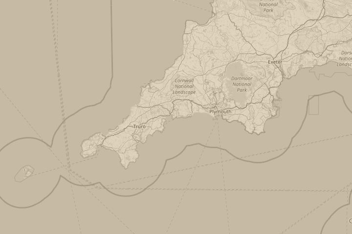 Map of the area around Fowey, Cornwall, with the reported position circled
