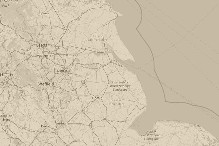 Map of the area around England, Lincolnshire, Caistor, with the reported position circled