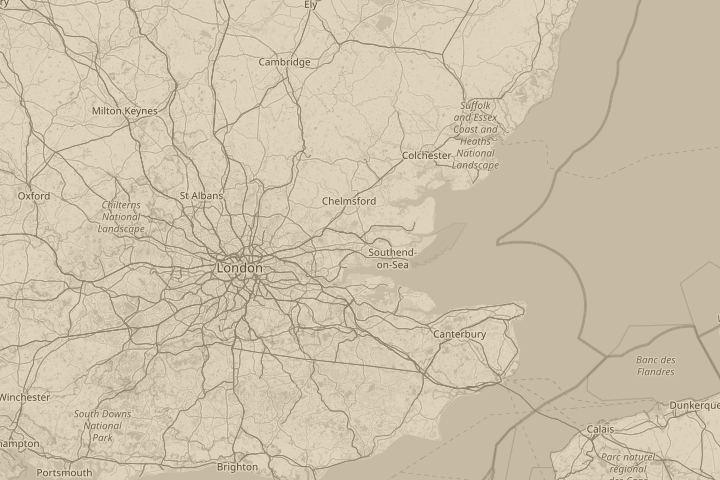 Map of the area around Wickford, Essex, with the reported position circled