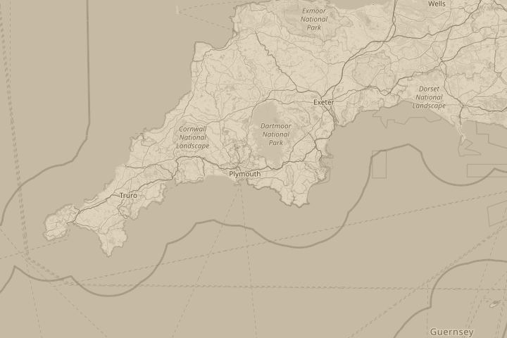 Map of the area around Plympton, Plymouth, with the reported position circled