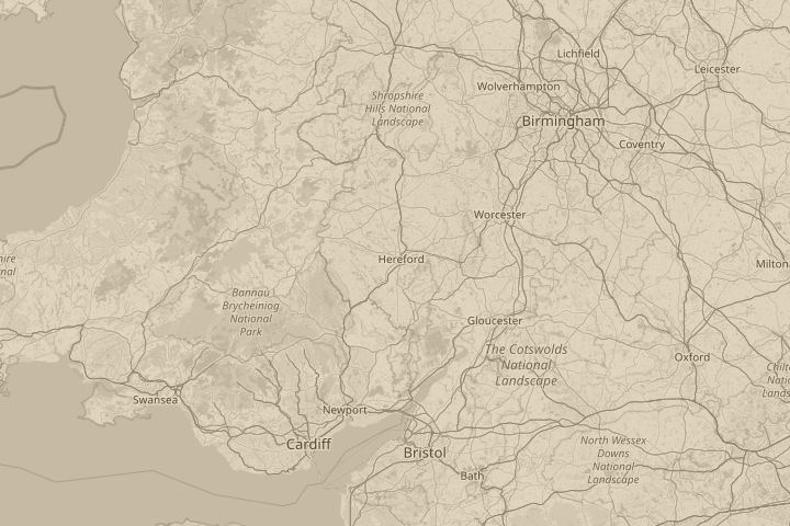 Map of the area around Hereford UK, with the reported position circled