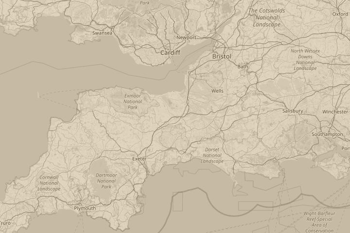 Map of the area around Taunton Somerset, UK, with the reported position circled