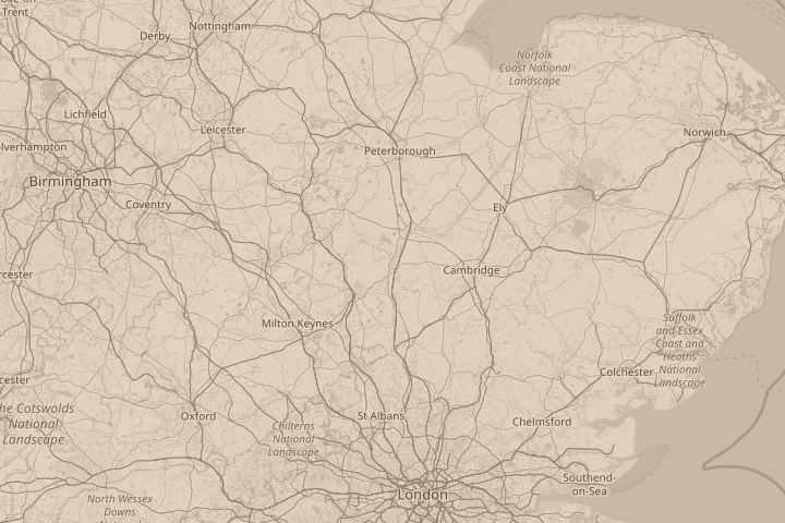 Map of the area around ST NEOTS CAMBS, with the reported position circled