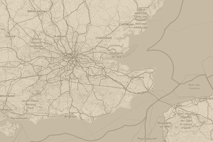 Map of the area around Chatham, Kent, with the reported position circled