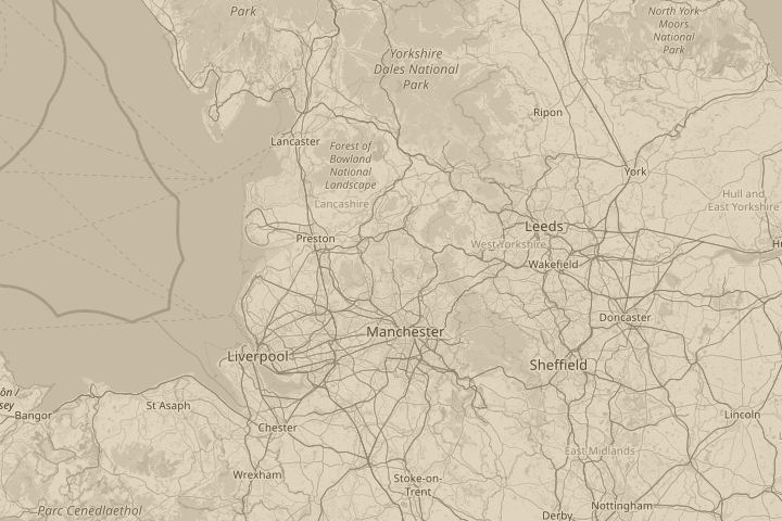 Map of the area around Rossendale, Lancashire, with the reported position circled
