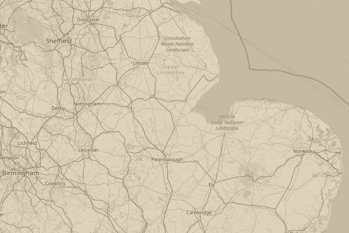 Map of the area around Gosberton, Lincolnshire, with the reported position circled