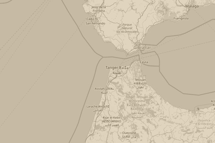 Map of the area around Gibraltar, with the reported position circled