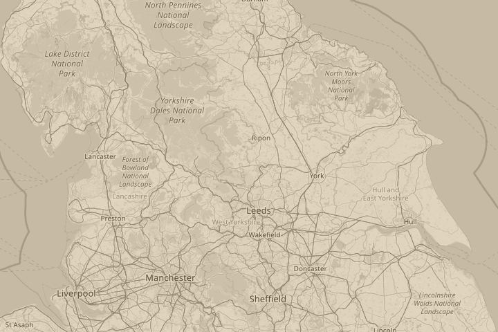 Map of the area around Over Menwith Hill, Harrogate, with the reported position circled