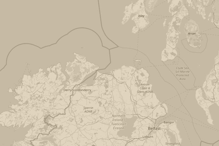 Map of the area around Portstewart, Northern Ireland, with the reported position circled