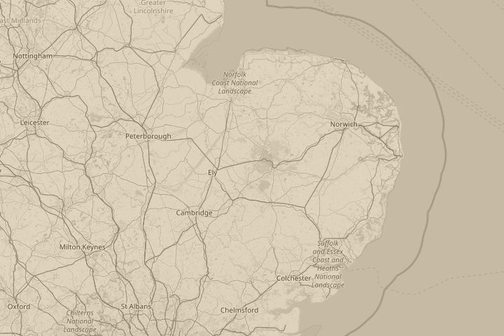 Map of the area around suffolk, with the reported position circled