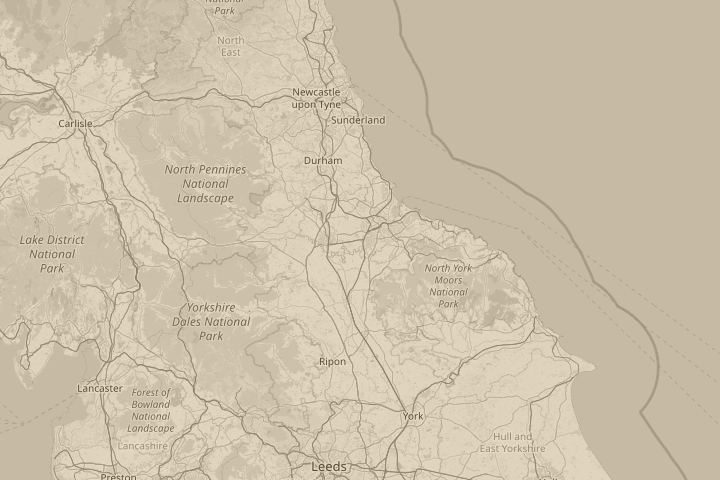 Map of the area around Stockton on Tees, with the reported position circled