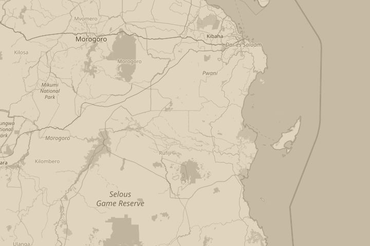 Map of the area around DAR ES SALAAM, TANZANIA, with the reported position circled