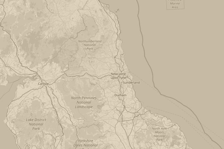 Map of the area around newcastle england, with the reported position circled