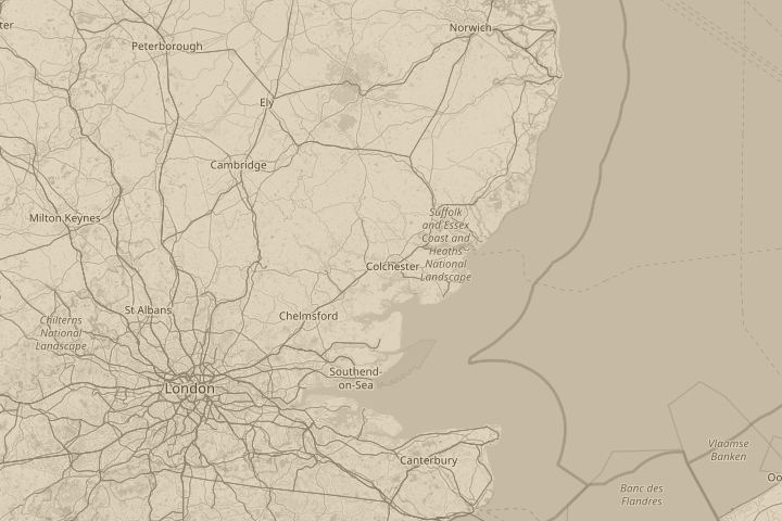 Map of the area around colchester, with the reported position circled