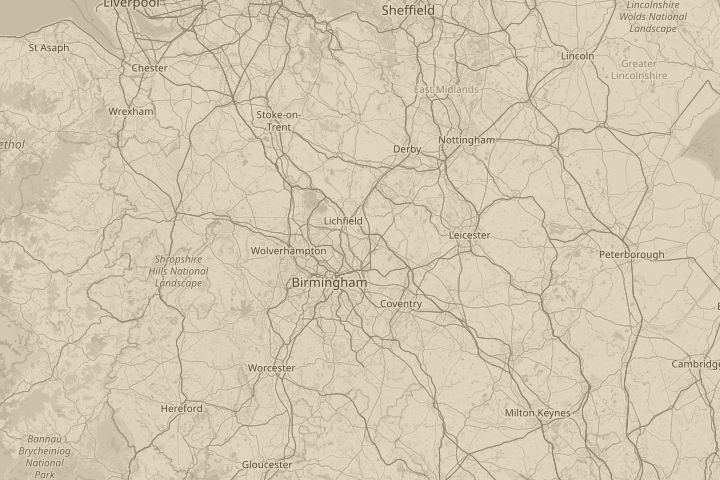Map of the area around Mile oak Tamworth-field, with the reported position circled