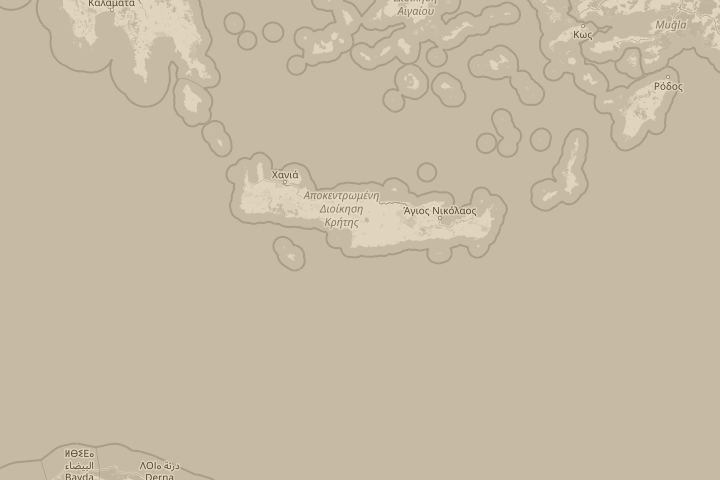 Map of the area around in crete    greece, with the reported position circled