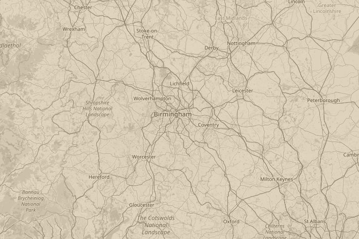 Map of the area around BIRMINGHAM UK, with the reported position circled
