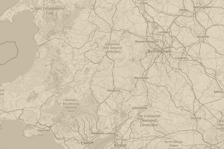 Map of the area around leominster herefordshire uk, with the reported position circled