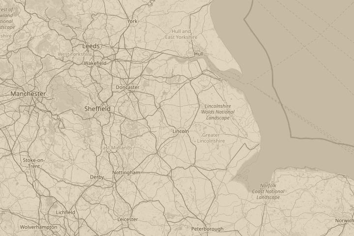 Map of the area around Brattleby, Lincoln, UK, with the reported position circled