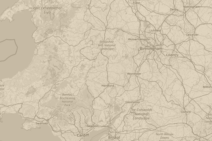 Map of the area around leominster-herefordshire, with the reported position circled