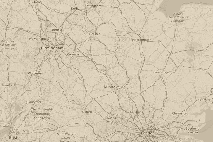 Map of the area around northampton england., with the reported position circled