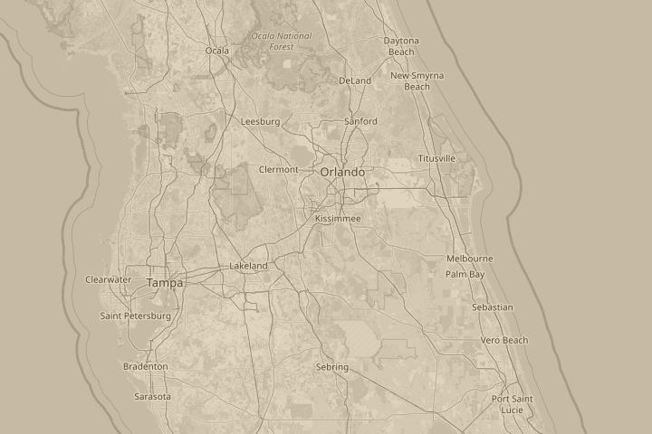 Map of the area around Florida, USA, with the reported position circled
