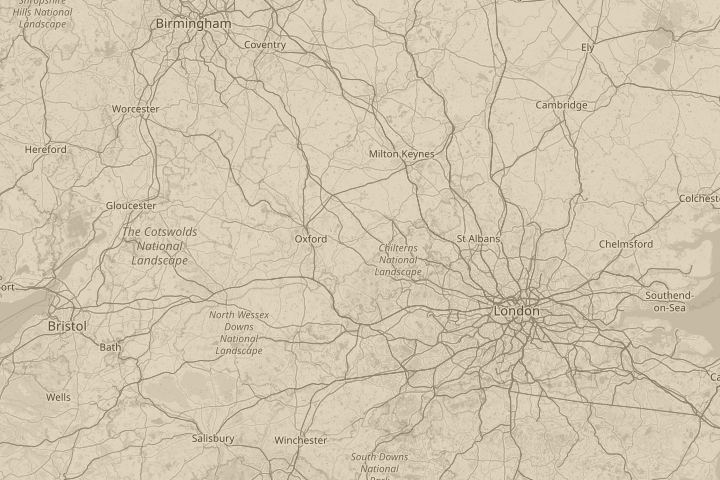 Map of the area around Thame, Oxfordshire, with the reported position circled