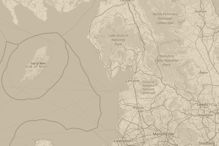 Map of the area around Barrow In Furness, Cumbria, UK, with the reported position circled