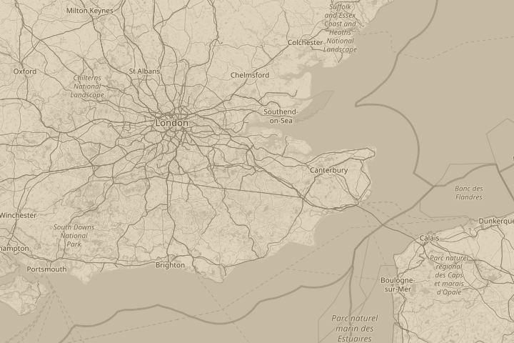 Map of the area around Maidstone, Kent, with the reported position circled
