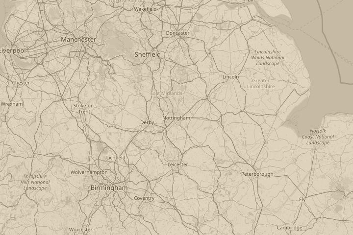 Map of the area around above nottingham city, with the reported position circled