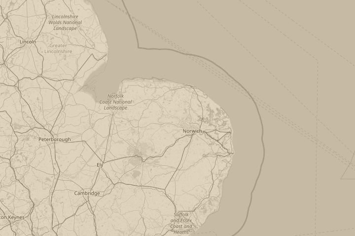 Map of the area around Morton, Norfolk, with the reported position circled