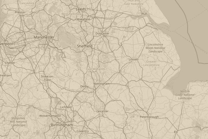 Map of the area around rainworth.uk, with the reported position circled