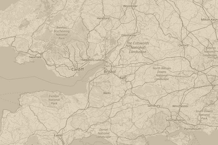 Map of the area around Bristol, with the reported position circled