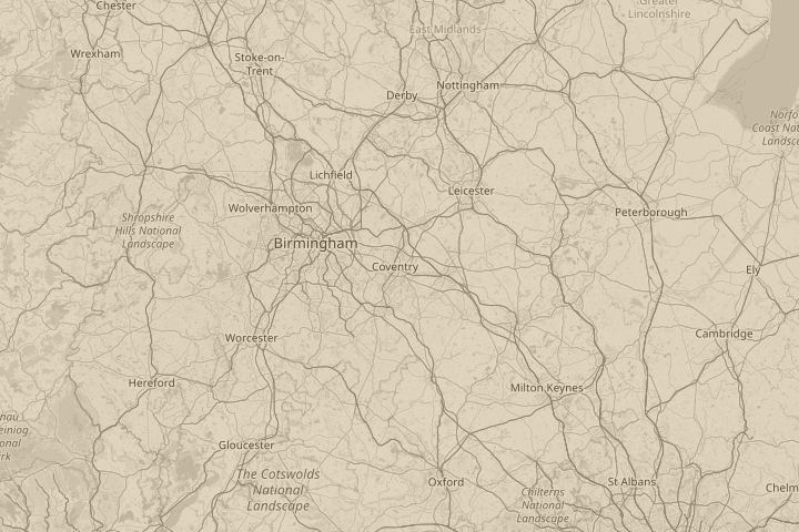 Map of the area around Coventry, with the reported position circled