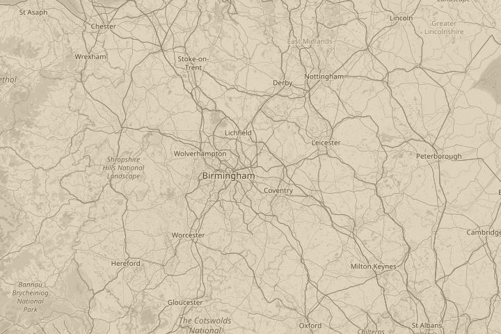 Map of the area around Water Orton,Birmingham,England, with the reported position circled