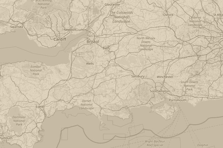 Map of the area around Mere, Wiltshire, with the reported position circled