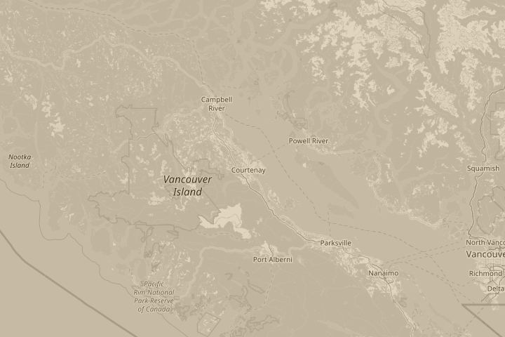 Map of the area around Courtenay/British Columbia/Can, with the reported position circled