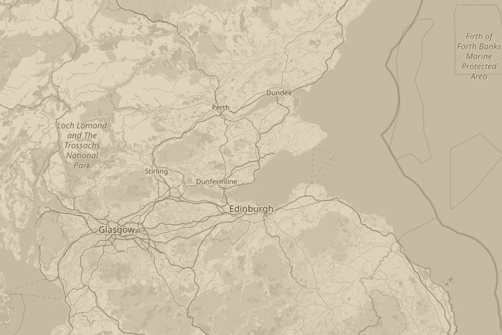 Map of the area around Kirkcaldy, Fife, with the reported position circled