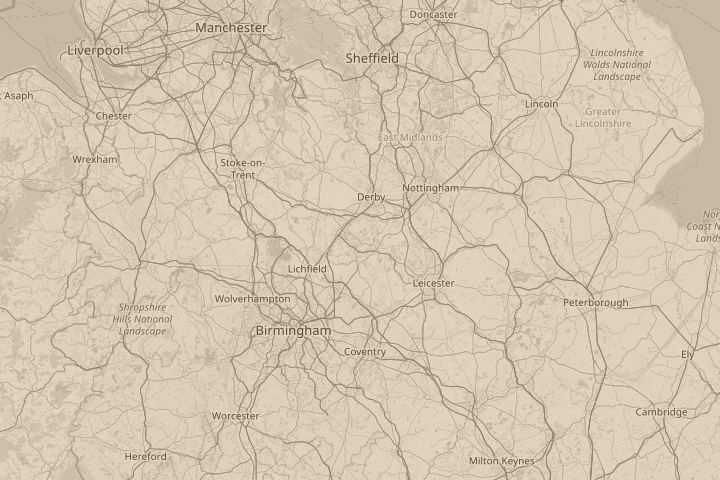 Map of the area around over swadlincote south derbys., with the reported position circled