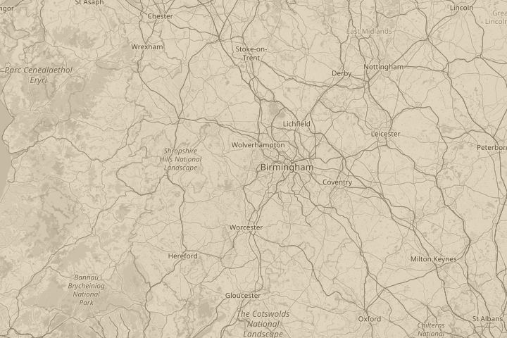 Map of the area around Wollaston, West Mids, with the reported position circled