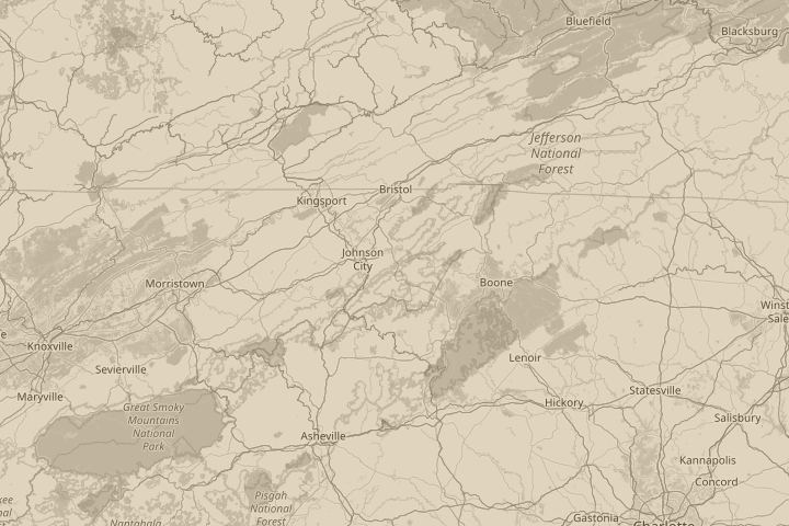 Map of the area around elizabethton TN, with the reported position circled