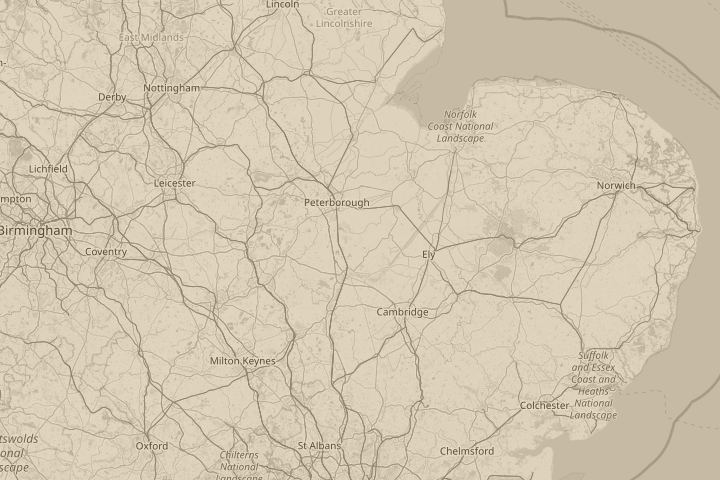 Map of the area around ramsey,huntingdon,, with the reported position circled