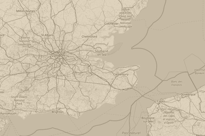 Map of the area around Sittingbourne, Kent, UK, with the reported position circled