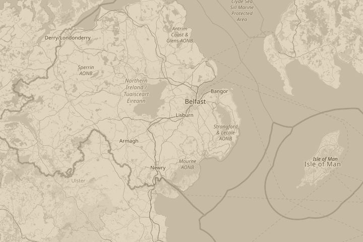 Map of the area around Hillsborough, Northern Ireland, with the reported position circled