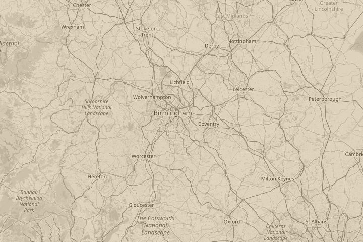 Map of the area around Solihull, West Midlands, centred on the reported position