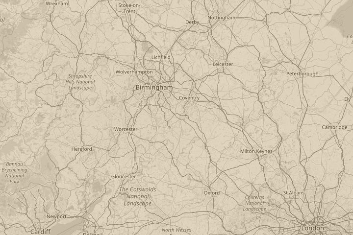 Map of the area around Above the M40 leamington spa, centred on the reported position