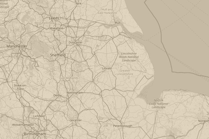 Map of the area around lincoln, centred on the reported position